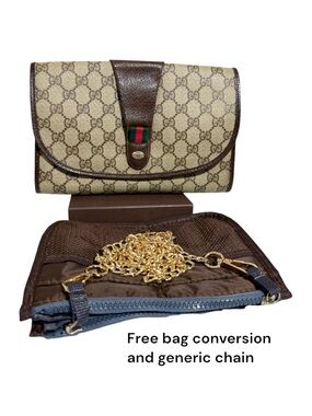 Vintage GUCCI GG Supreme Sherry Line Pouch Clutch Women’s Bag Brown Beige Used